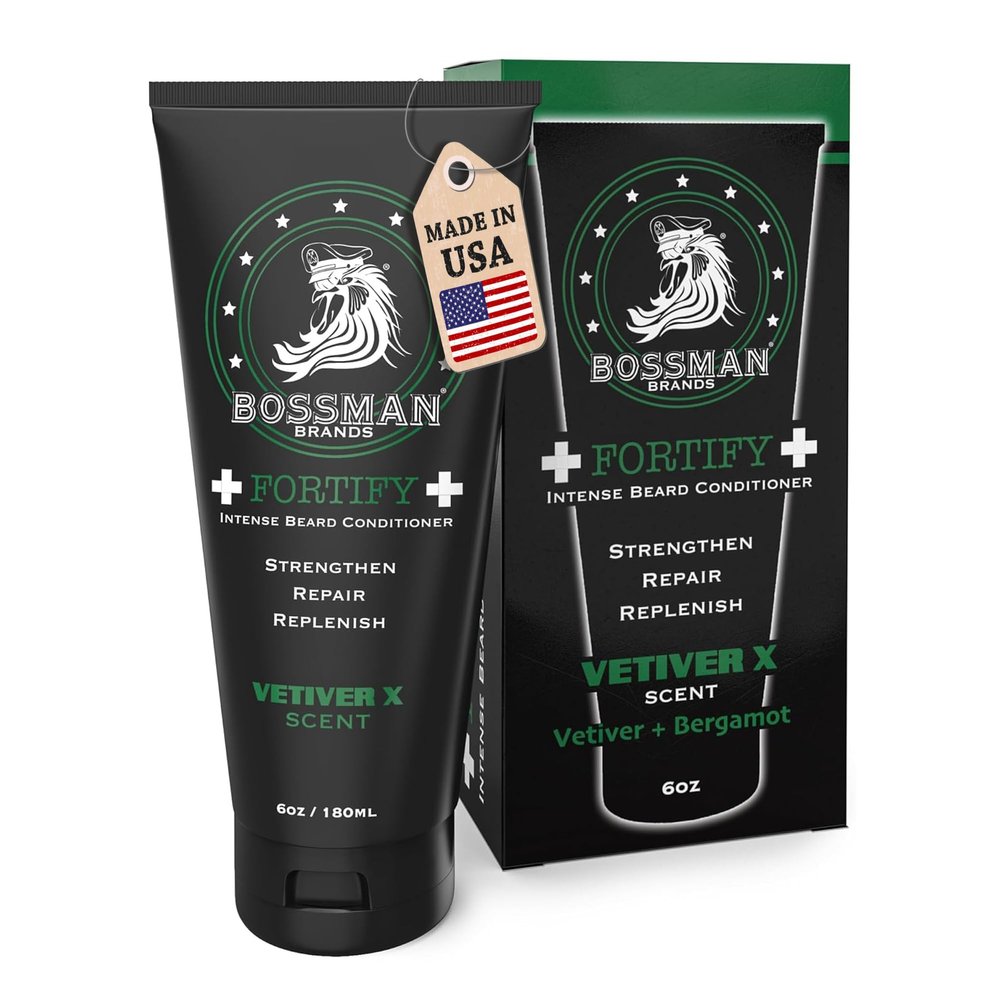 Bossman Fortify Intense Beard Conditioner for Men (Vetiver X Scent) Moisturizes, Replenishes & Protects with Natural Ingredients Thicker Formula, Made in USA