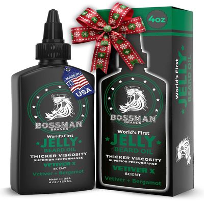 Bossman Jelly Beard Oil for Men (4 oz, Vetiver X Scent) Softens, Moisturizes & Conditions with Natural Ingredients