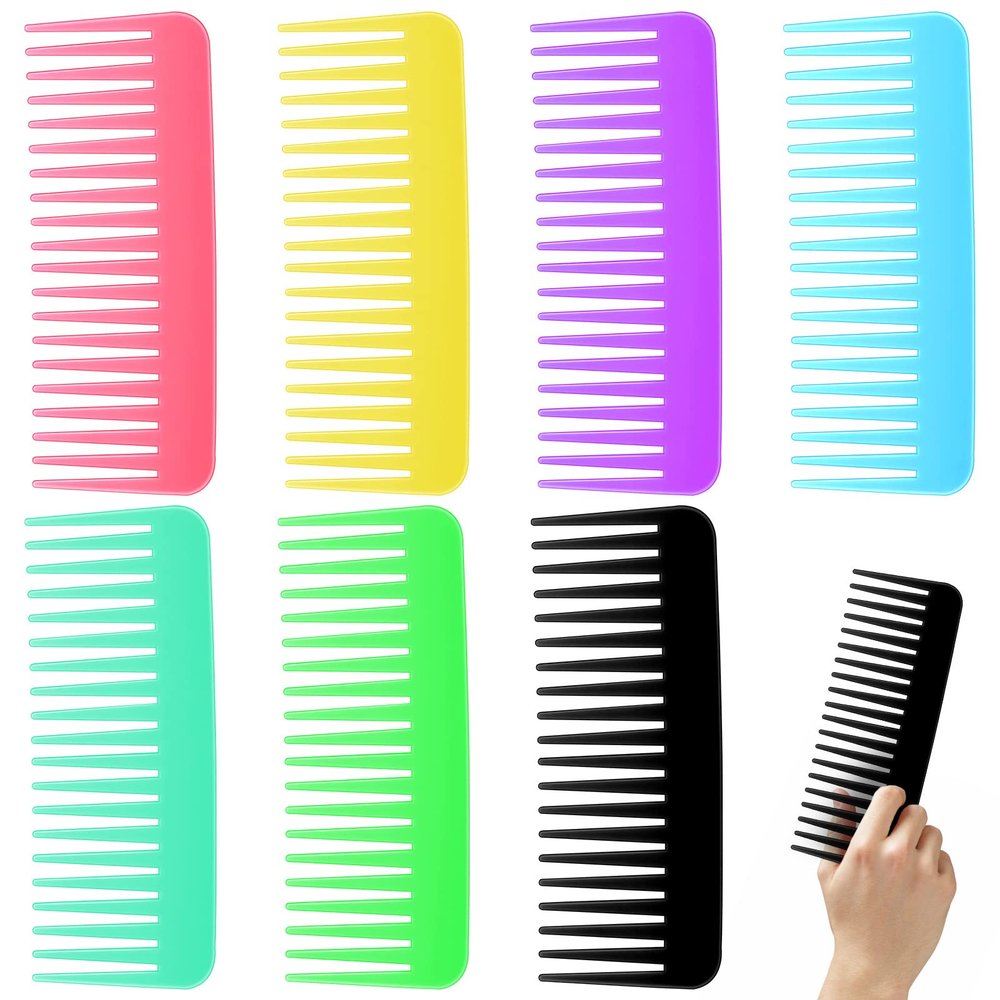 Vesici 100 Pcs Wide Tooth Comb Bulk 6.1 Inch Large No Handle Tooth Comb for Wet Hair for Travel Hotel Homeless Shelter Nursing Home Charity Church, 7 Colors