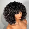 200% Density Bob Wig Short Curly Human Hair Wigs Pixie Cut Human Hair Wig For Black Women Full Machine Made Wig Fringe Bob Wigs With Bangs Natural Black Color 14Inch view 2