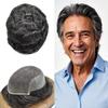 Mens Toupee Human Hair Piece French Lace Front Toupee for Men Indian Human Hair System Replacement Bleached Front Male Wigs(6X9"-110% Density, 1B30 1B# OFF BLACK WITH 30% SYNTHETIC GREY) view 1