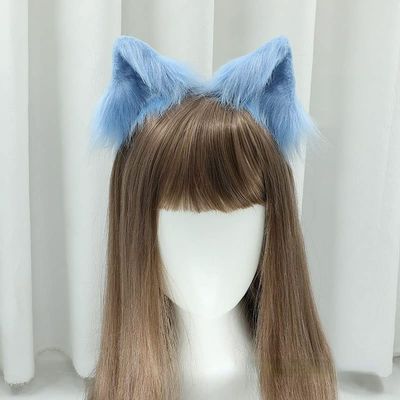 Lolita Cute Side Clip plush animal ear Headdress hand made fake animal ear hair clip cosplay party hair clip (Blue)