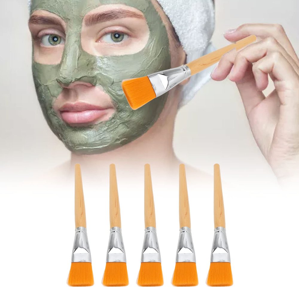 5pcs Face Brushes,Makeup Brushes, Makeup Applicator Brush Soft DIY Wood Handle Comestic Fan Brush Set for Mud Cream