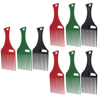 LALAFINA 9 pcs Plastic Afro Fist Thick Wig Styling Lift Curly Braid Comb Detangle Barber Hair Hairdressing Red for Tooth Fork Smooth Tool Black