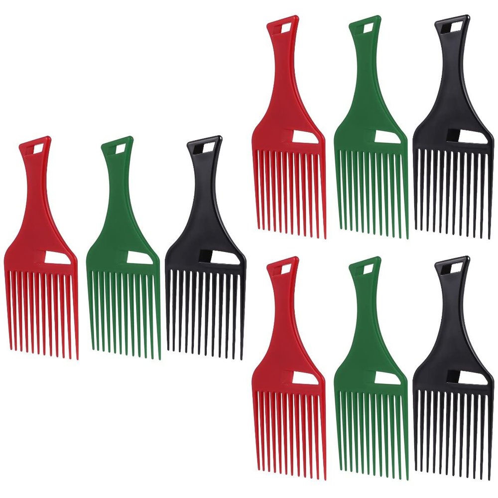 LALAFINA 9 pcs Plastic Afro Fist Thick Wig Styling Lift Curly Braid Comb Detangle Barber Hair Hairdressing Red for Tooth Fork Smooth Tool Black