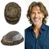 Hair System for Men Lace Front Mens Toupee Human Hair Piece French Lace Toupee for Men Poly Mens Hair Piece Bleached Knots Mens Wig(8X10"-110% Density, 610 6# LIGHT BROWN WITH 10% SYNTHETIC GREY) view 1