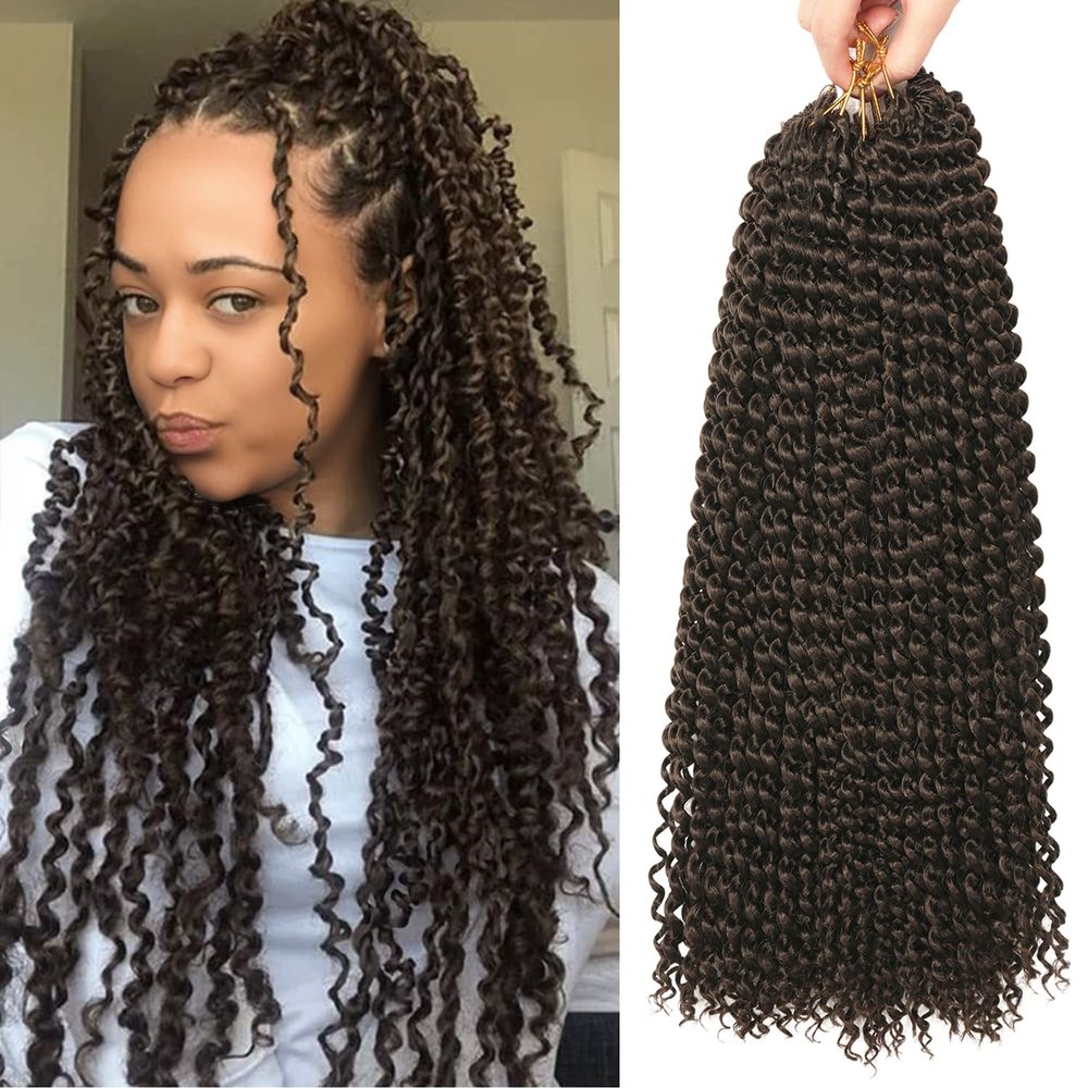 18 Inch Passion Twist Hair, Water Wave Crochet Hair Passion Twist Crochet Hair for Women Long Bohemian Synthetic Curly Braiding Hair Extensions Passion Twists Braiding Hair (18 Inch (Pack of 2), #4)