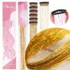 Gold Hair Tinsel Pack of 12 Pcs Clip in Hair Tinsel 20 Inch Glitter Tinsel Hair Extensions, Festival Tinsel Fairy Hair Extension Party Dazzle Hair Accessories Strands Kit (12Pcs,Gold#) view 3