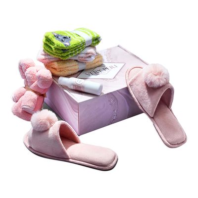 VERY PERI Luxury Pink Curated Gift Box for Valentines Women Pamper Gift Box for Special Occasions Assorted Gift Box with Slippers Socks Body Lotion Towel