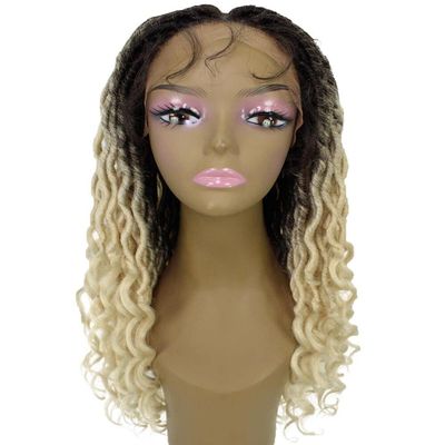 LUXLUXE Andrea 4x4 Curly 37 Inch Long Hand Tied Lace Braid Wig, Beauty Heat Resistant Fiber, (Black to Blonde Ombre)