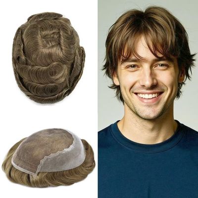 Toupee for Men Real Human Hair Replacement System French Lace Front Mens Toupee Bleached Knots Man Wigs Gray Hair Units (6X9"-110% Density, 1820 18# MEDIUM BLONDE WITH 20% SYNTHETIC GREY)