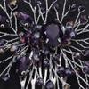 Teyglen Bridal Wedding Purple Dainty Hair Combs Purple Rhinestones Crystal Side Hair Comb Flower Crystal Bride Hair Accessories for Women and Girls (Silver Purple) view 4