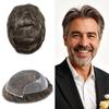 Toupee for Men Real Human Hair Replacement System French Lace Front Mens Toupee Bleached Knots Man Wigs Soft with Gray Hair Units (6X9"-110% Density, 330 3# DARK BROWN WITH 30% SYNTHETIC GREY) view 1