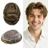 Toupee for Men Real Human Hair Replacement System French Lace Front Mens Toupee Bleached Knots Man Wigs Soft with Gray Hair Units (6X9"-110% Density, 7# VERY LIGHT BROWN) view 1