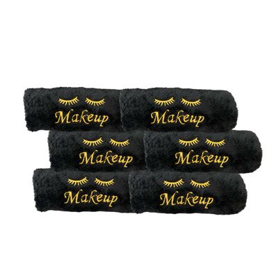 URBLUX Microfiber Makeup Remover Washcloths Set of 6 - Soft, Reusable Face Towels for Makeup Removal Eco-Friendly Embroidered Cleaning Cloths - Multipurpose Make Up Eraser (Black/Gold Silk)