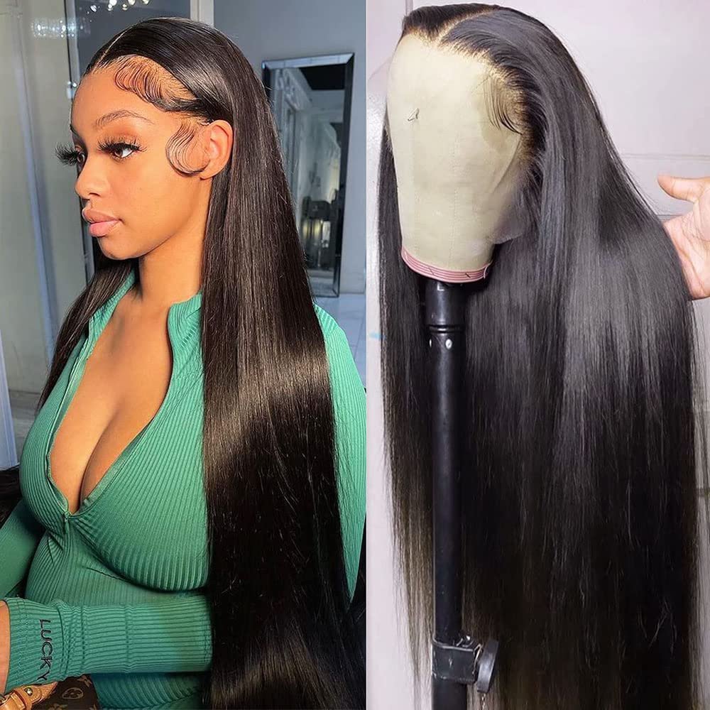 13x4 Straight Lace Front Wigs Human Hair 200% Density Hd Transparent 26 Inch Straight Frontal Wig for Women Glueless Straight Wigs Pre Plucked with Baby Hair Bone Straight Black Wig Brazilian Hair