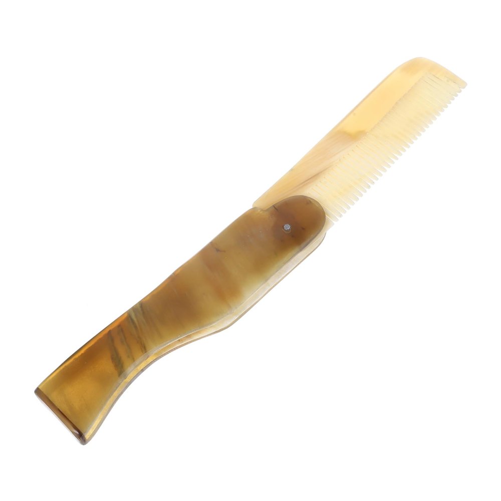 SOLUSTRE Folding Mustache Comb and Beard Comb Portable Ox Horn Hair Comb Small Pocket Comb or Men Everyday Grooming and Hair Care 17 cm