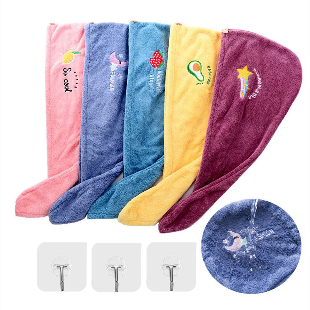 Microfiber Hair Towel for Long Thick hair,Arichbox Rapid Drying Towel for Hair with Button,Hair Dryer Towel Wrap Double Layer Thickened Super Absorbent 150G (Double Layer(for long, thick hair), 5PCS)