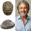 Toupee for Men Real Human Hair Replacement System French Lace Front Mens Toupee Bleached Knots Man Wigs Soft with Gray Hair Units (6X9"-100% Density, 630 6# LIGHT BROWN WITH 30% SYNTHETIC GREY) view 1