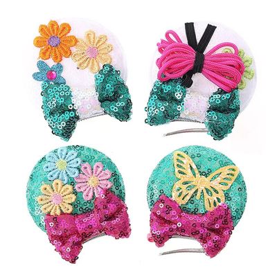 2 Pairs Mouse Ear Clips with Glittering Sequin Bow, Girls' Hair Barrettes Hair Accessories for Theme Birthday Party Festival Decoration (Magic)