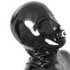 Black Latex Hood with Mouth Tube Open Nose Back Zipper Rubber Mask Club Party Wear (XX-Large) view 1