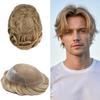 Toupee for Men Real Human Hair Replacement System French Lace Front Mens Toupee Bleached Knots Man Wigs Gray Hair Units (8X10"-100% Density, 2020 20# LIGHT ASH BLONDE WITH 20% SYNTHETIC GRYE) view 1