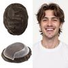 Hair System for Men Lace Front Mens Toupee Human Hair Piece French Lace Toupee for Men Poly Mens Hair Piece Bleached Knots Mens Wig(8X10"-100% Density, 3# DARK BROWN) view 1