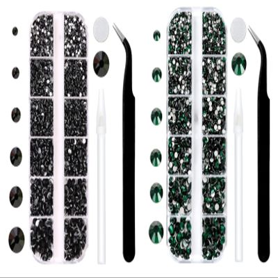 Black and Green Rhinestones Set for Nails,Makeup,Phone Case,Book,Crafts,DIY(SS6-SS20)(2-4.8MM)