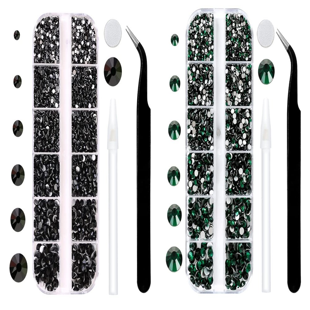 Black and Green Rhinestones Set for Nails,Makeup,Phone Case,Book,Crafts,DIY(SS6-SS20)(2-4.8MM)
