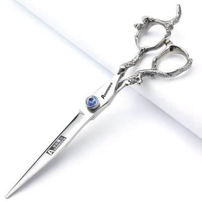 6/7/7.5/8/9 inch scissors silver professional hairdresser hair cut and trim diluted sharp 440C steel (6-inch flat shear)