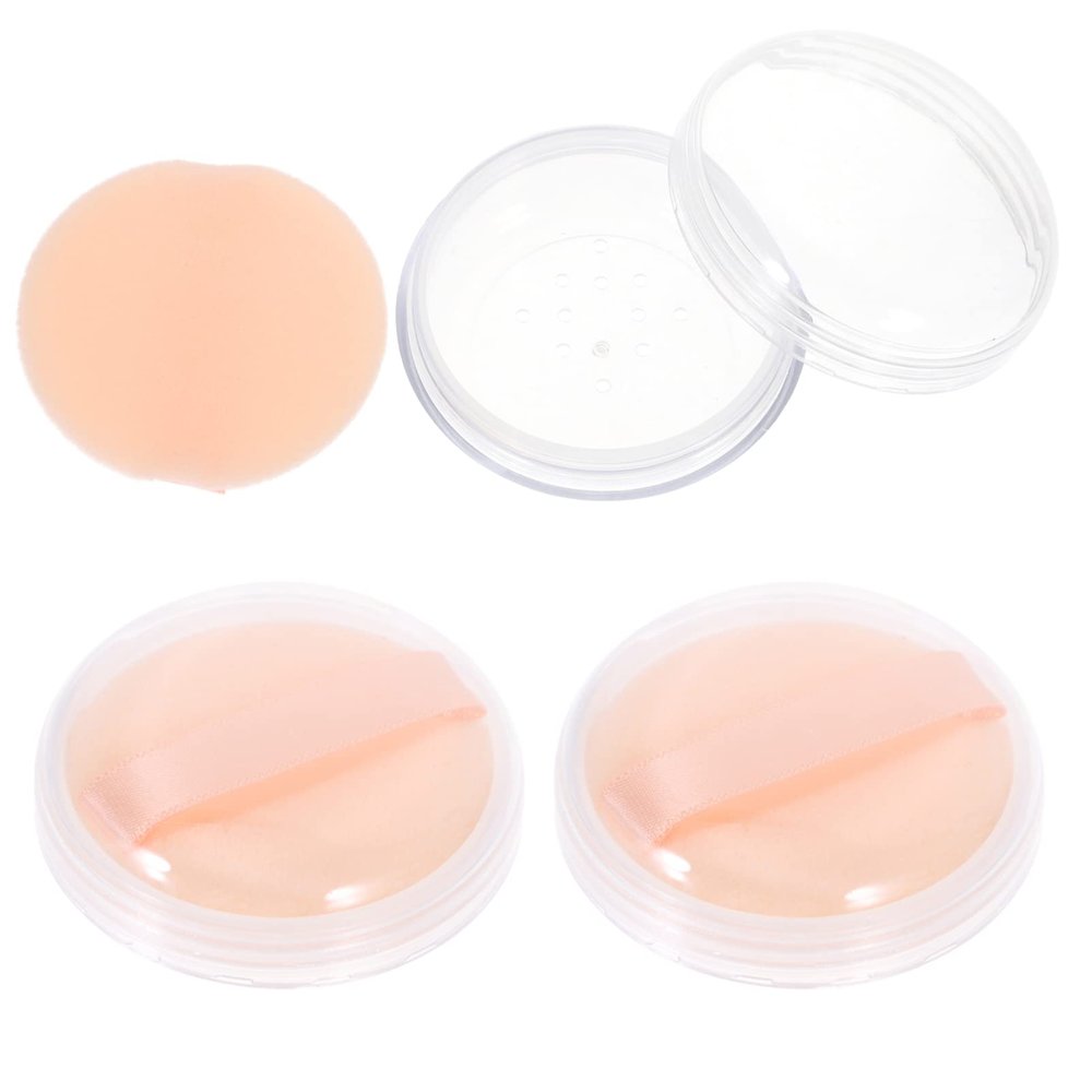 Beavorty 3sets Stylish Loose Powder Containers Puff Portable Refillable Makeup Powder Box for Dusting for Makeup