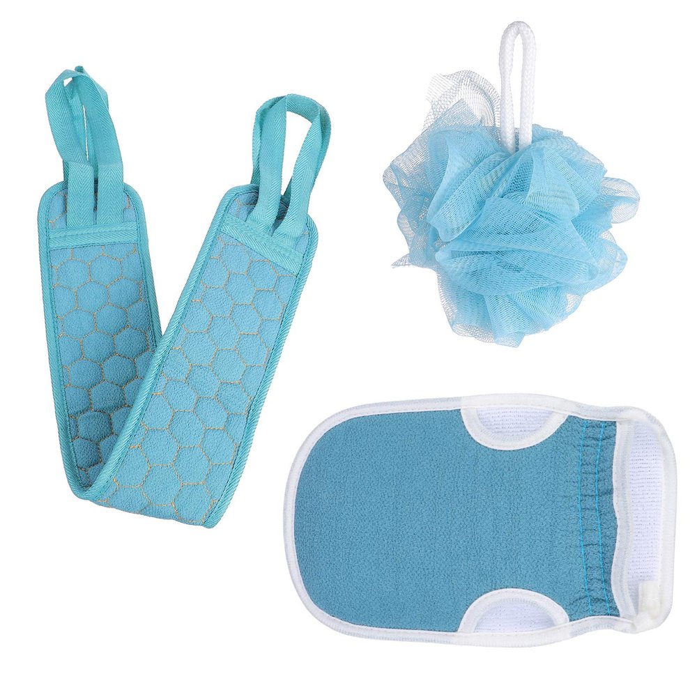 3pcs Skincare Exfoliating Kits Shower Gloves Bath Mesh Shower Back Rubbing Towel Body Exfoliating Bath Sponge for Women and Men Bathtub