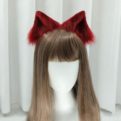 Lolita Cute Side Clip plush animal ear Headdress hand made fake animal ear hair clip cosplay party hair clip (Red wine)