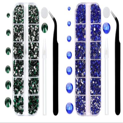 Green and Blue Rhinestones Set for Nails,Makeup,Phone Case,Book,Crafts,DIY(SS6-SS20)(2-4.8MM)