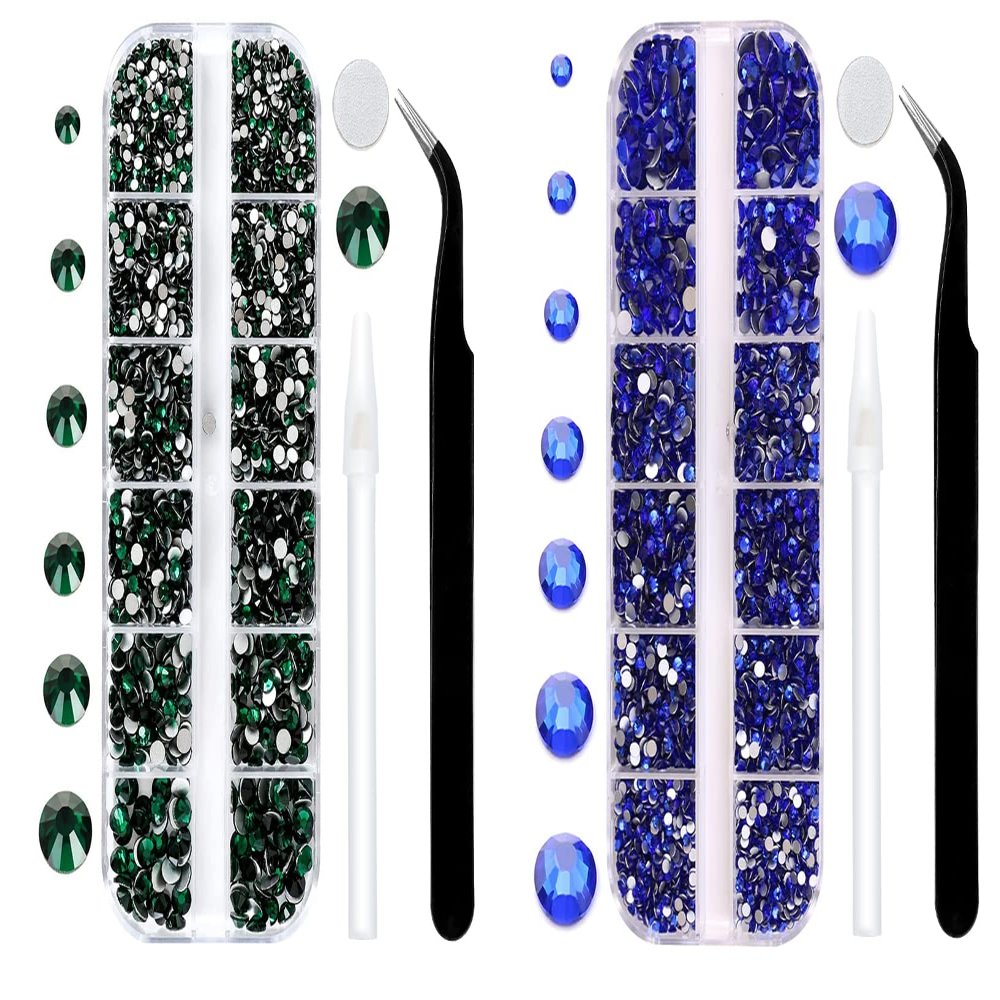 Green and Blue Rhinestones Set for Nails,Makeup,Phone Case,Book,Crafts,DIY(SS6-SS20)(2-4.8MM)