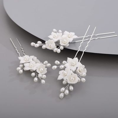 BERYUAN Bridal Flowers Leaves Hair Pins for Bride Women Dainty Pearls Beads Hair Pins for Girls SILVER 3 pcs