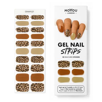 MOYOU LONDON Semi Cured Gel Nail Strips - 20 Pcs. Waterproof Gel Nail Wraps, Cures in Sunlight or UV/LED Lamp, Lasts Up to 2+ Weeks, Stretchable, Easy to Apply & Remove, Vegan & Cruelty-Free