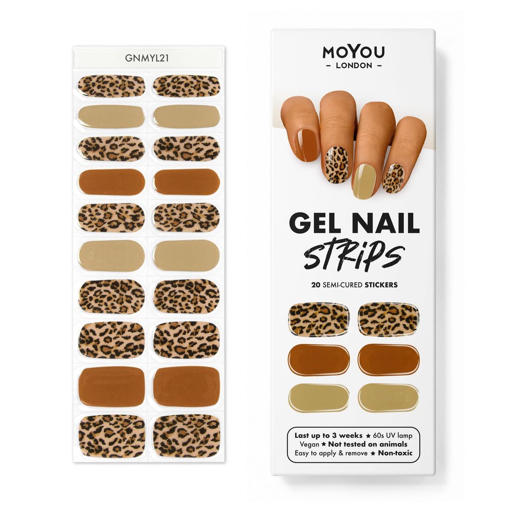 MOYOU LONDON Semi Cured Gel Nail Strips - 20 Pcs. Waterproof Gel Nail Wraps, Cures in Sunlight or UV/LED Lamp, Lasts Up to 2+ Weeks, Stretchable, Easy to Apply & Remove, Vegan & Cruelty-Free