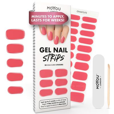 MOYOU LONDON Semi Cured Gel Nail Strips - 20 Pcs. Waterproof Gel Nail Wraps, Cures in Sunlight or UV/LED Lamp, Lasts Up to 2+ Weeks, Stretchable, Easy to Apply & Remove, Vegan & Cruelty-Free