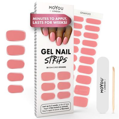 MOYOU LONDON Semi Cured Gel Nail Strips - 20 Pcs. Waterproof Gel Nail Wraps, Cures in Sunlight or UV/LED Lamp, Lasts Up to 2+ Weeks, Stretchable, Easy to Apply & Remove, Vegan & Cruelty-Free