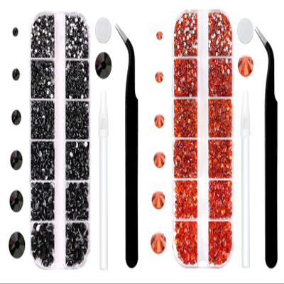 Black and Orange Rhinestones Set for Nails,Makeup,Phone Case,Book,Crafts,DIY(SS6-SS20)(2-4.8MM)