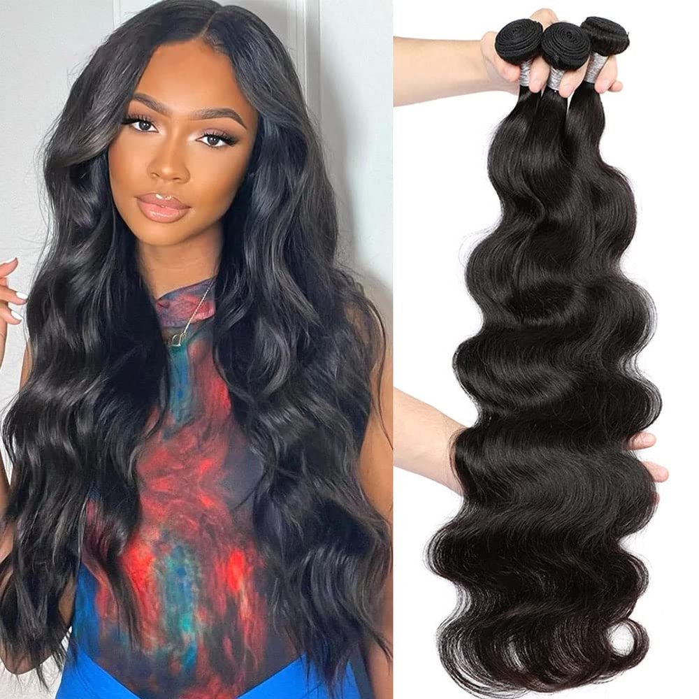 10A Brazilian Body Wave Bundles 26 28 30 Inch Human Hair Bundles 100% Unprocessed Virgin Hair Body Wave 3 Weave Bundles Deals Human Hair 1B Natural Black