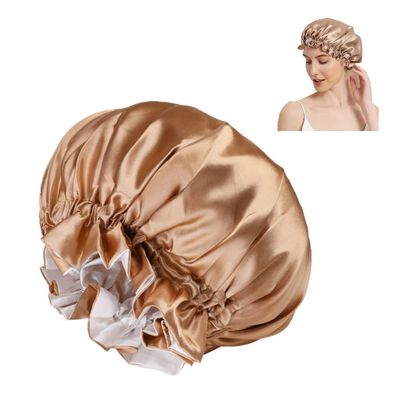 Satin Bonnet Sleeping Cap Women Double Layer Sleep Bonnet Reversible Elastic Night Cap Hair Head Cover Bouffant Shower Cap
