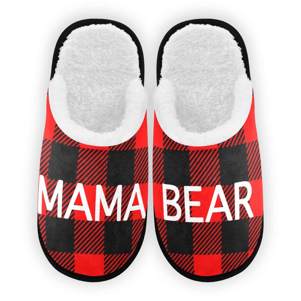 Umidedor Bear Christmas Plaid Slippers for Women Girls Soft Memory Foam Non-Slip Indoor House Slippers Home Shoes for Spa Bedroom Hotel Travel