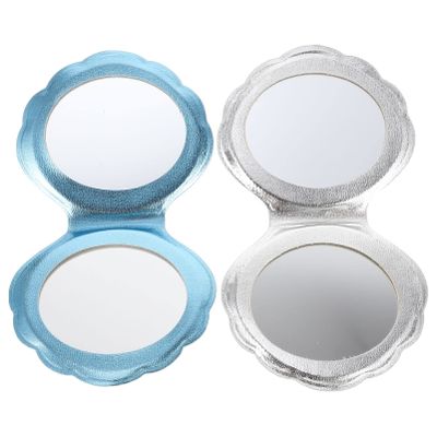 KALLORY 2pcs Shell Shaped Portable Folding Double Sided Makeup Mirror for Travel Lightweight Handheld Compact Mirror for Purse Backpack