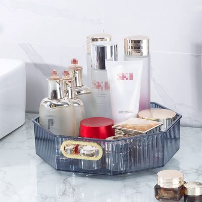 Liemuao Makeup Perfume Organizer,360 Degree Rotating Lazy Susan Cosmetic Desk Storage for Vanity, Lotions Display Cases Organizador de Maquillaje with Handle, Large Capacity (Blue)