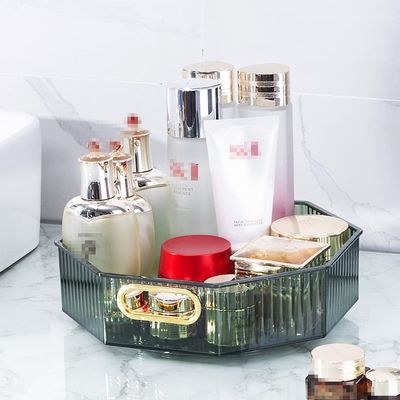 Liemuao Makeup Perfume Organizer,360 Degree Rotating Lazy Susan Cosmetic Desk Storage for Vanity, Lotions Display Cases Organizador de Maquillaje with Handle, Large Capacity (Green)