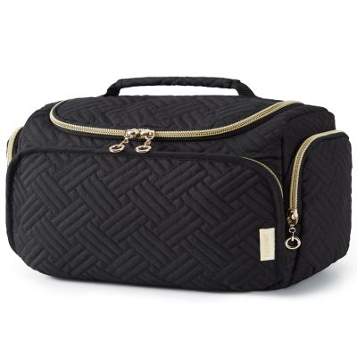 BAGSMART Travel Toiletry Bag, Large Wide-open Travel Bag for Toiletries, Makeup Cosmetic Travel Bag with Handle, Black-M