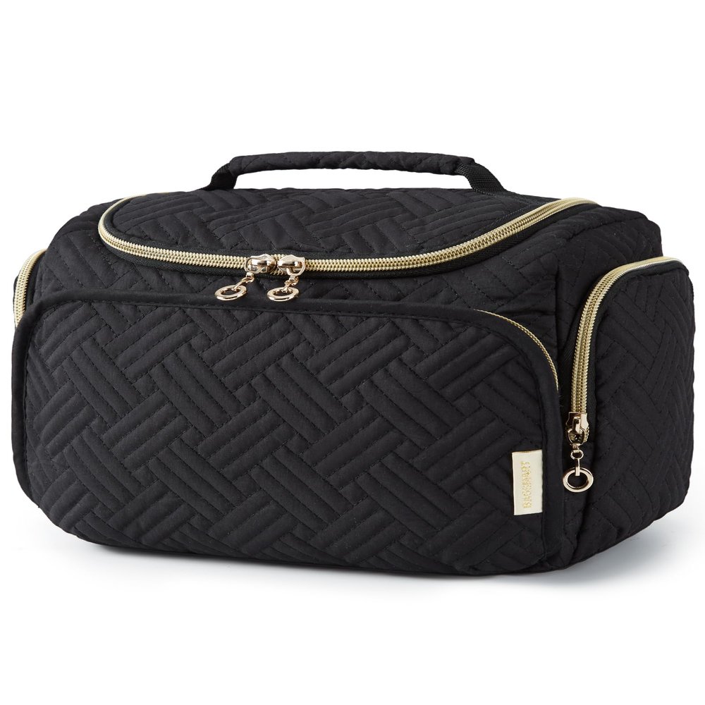 BAGSMART Travel Toiletry Bag, Large Wide-open Travel Bag for Toiletries, Makeup Cosmetic Travel Bag with Handle, Black-M