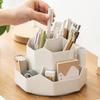 Liemuao Plastic Makeup Brush Organizer for Desk,360-Degree Rotating Multi-Functional Pen Holder with 9 Compartment Home Office Art Supply Storage Organizer (Blue) view 3